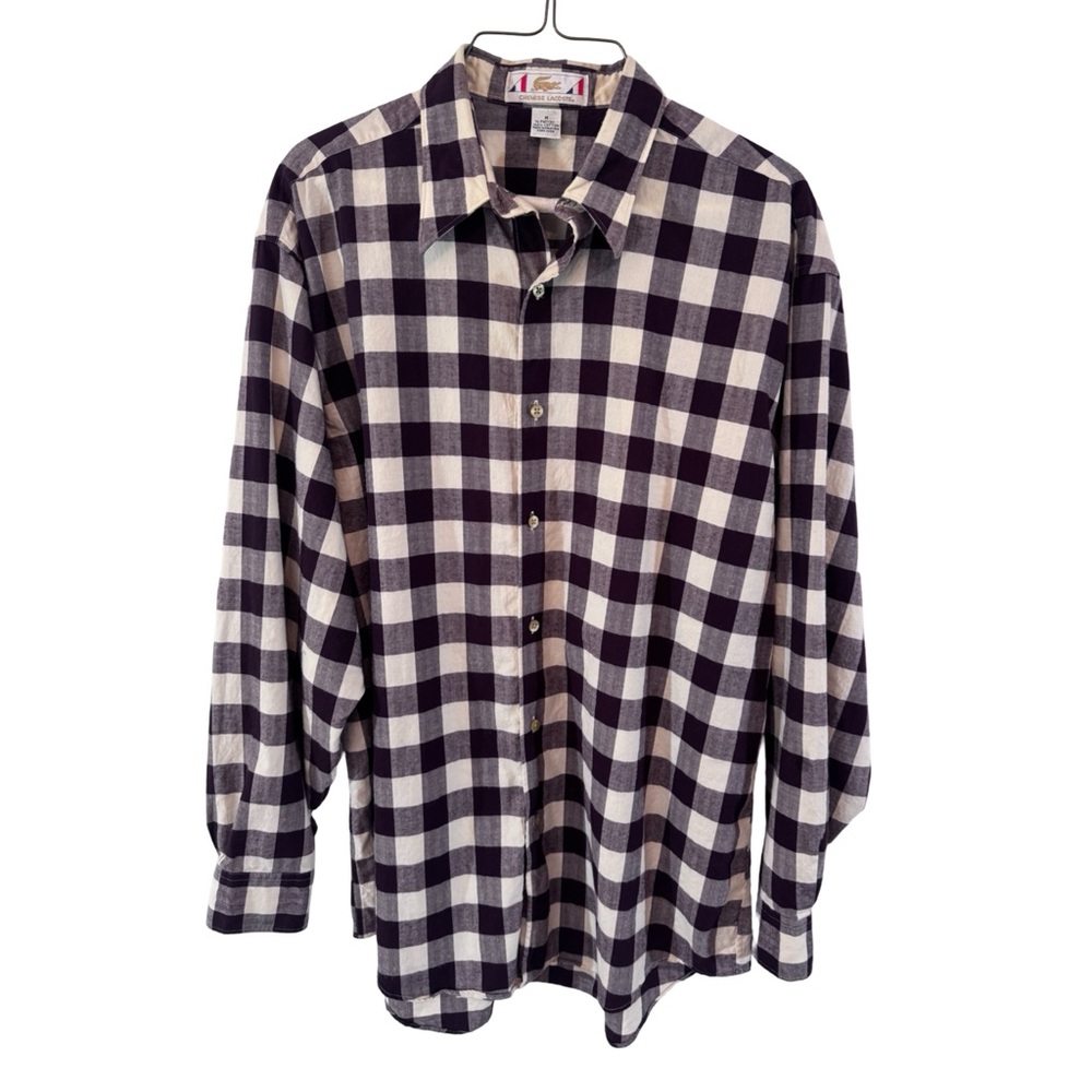 Vintage Chemise Lacoste Long Sleeve Plaid Button Down Up Shirt Size Medium